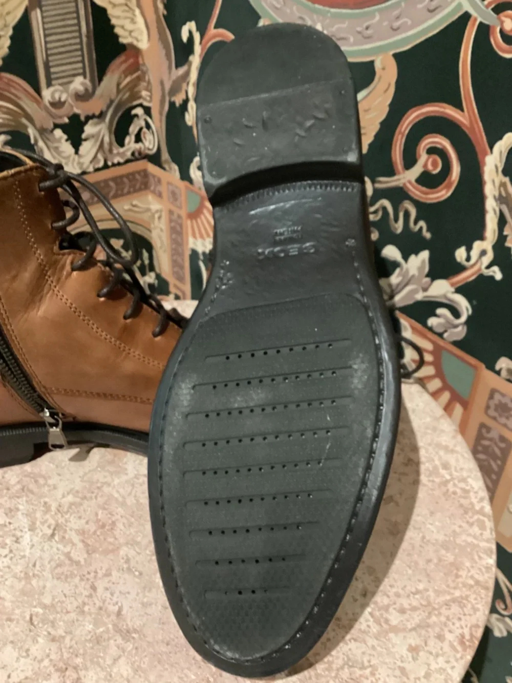 GEOX MEN’S LEATHER LACE-UP BOOT/ZIP SIDE ENTRY - BROWN - SIZE 42EU